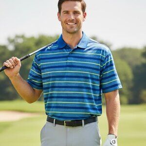 Nike Golf Dri-FIT Tour Performance Striped Polo Shirt Blue Neon Yellow XXL